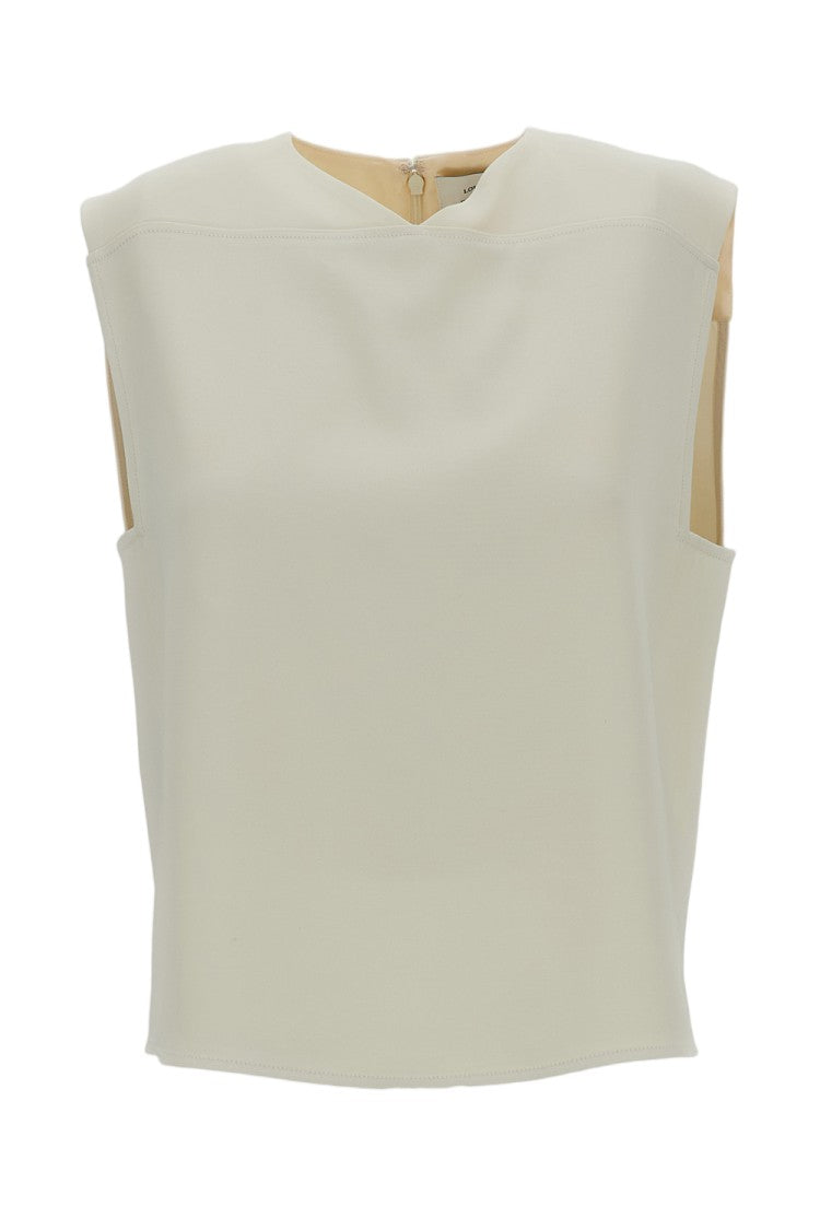 Loulou De Saison Structured Ivory Boxy V-Neck Top With Relaxed Silhouette