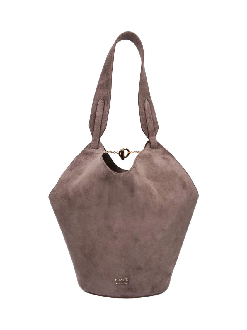 Khaite Taupe Lotus Mini Suede Tote