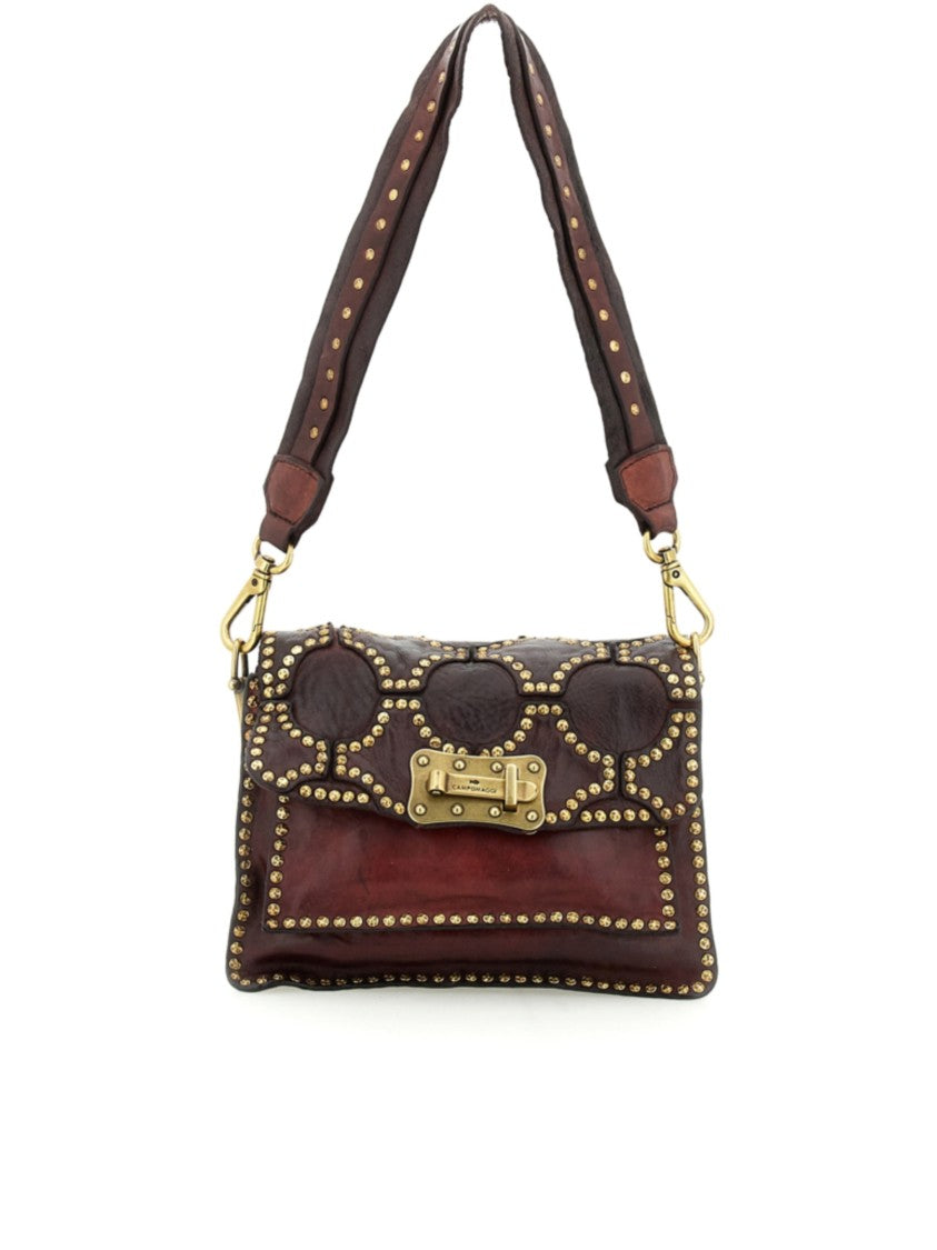 Campomaggi Structured Brown Leather Shoulder Bag With Gold-Tone Studs