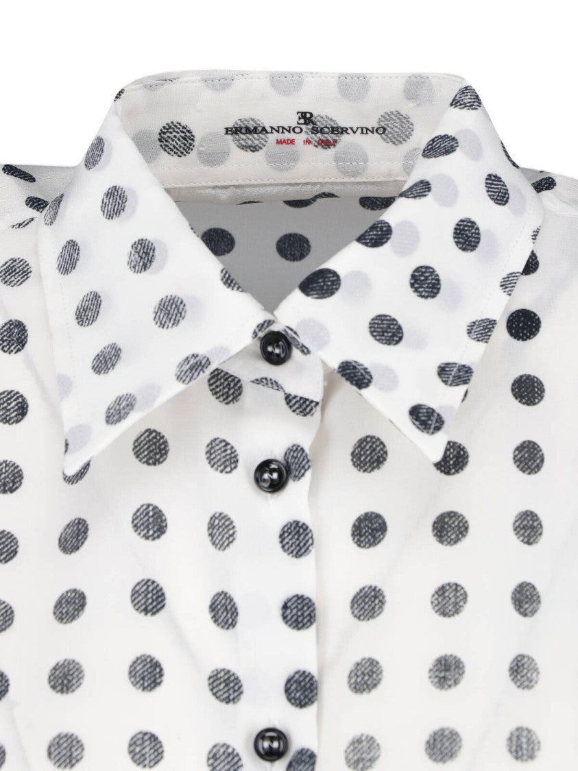 Ermanno Scervino White Black Polka Dot Silk Blouse