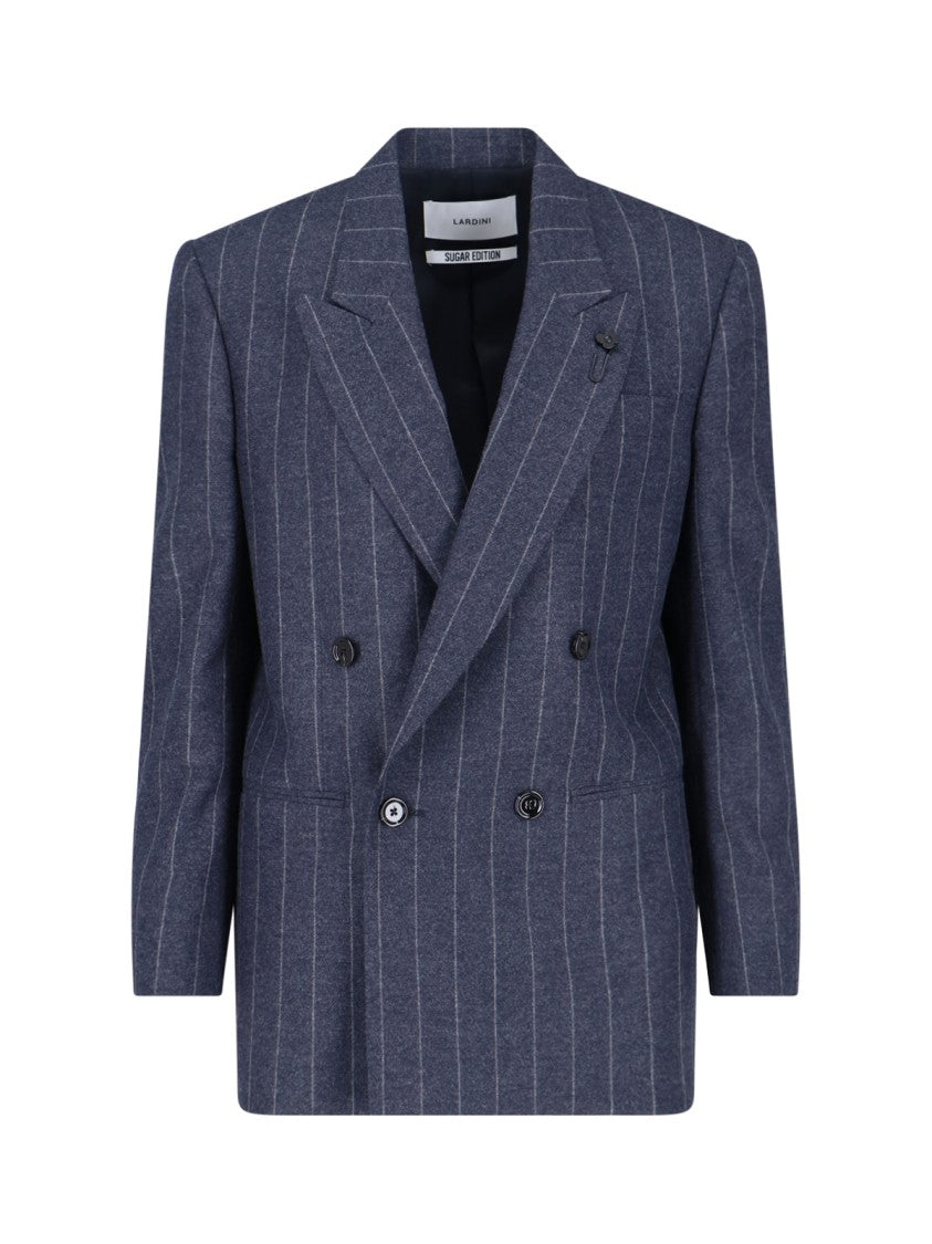 Lardini Pinstripe Virgin Wool And Cashmere Blazer – Blue