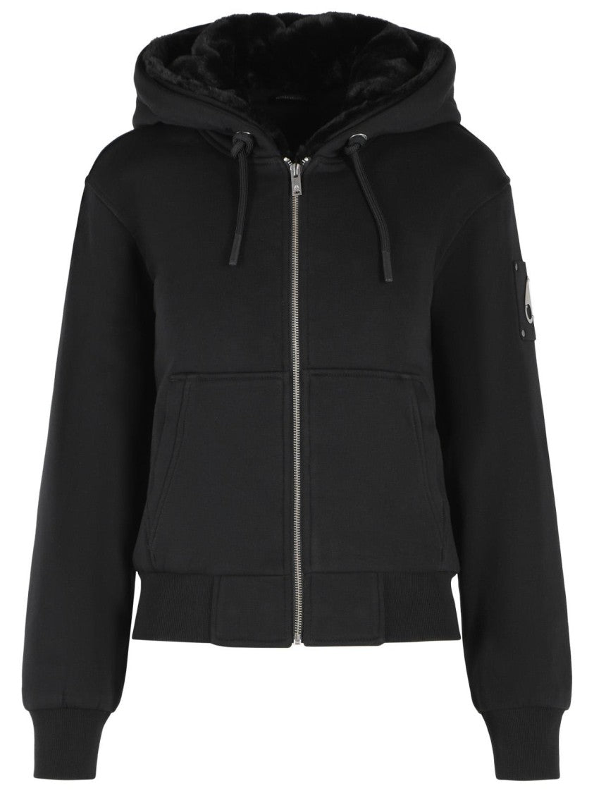 Moose Knuckles Black Cotton Blend Sweatshirt With Removable Bunny Insert And Zip Closure
