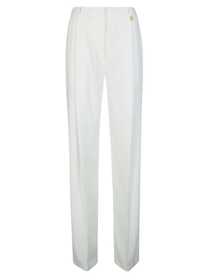 Elisabetta Franchi High Waist Pleated Gold Logo Trousers