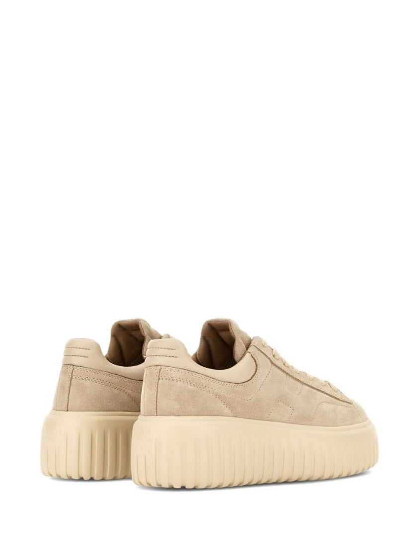 Hogan Beige Suede Sneakers With Lace-Up Front