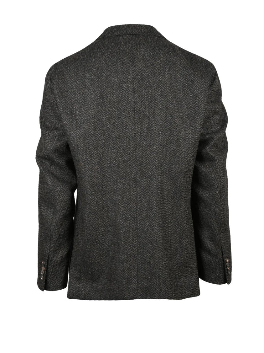 Caruso Rounded Herringbone Jacket With Notch Lapels