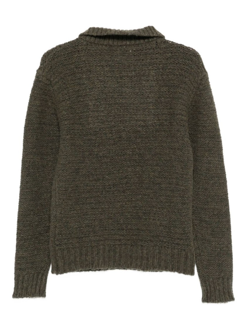 Rakki' Textured Knit Sweater With Unique Buttoned Collar