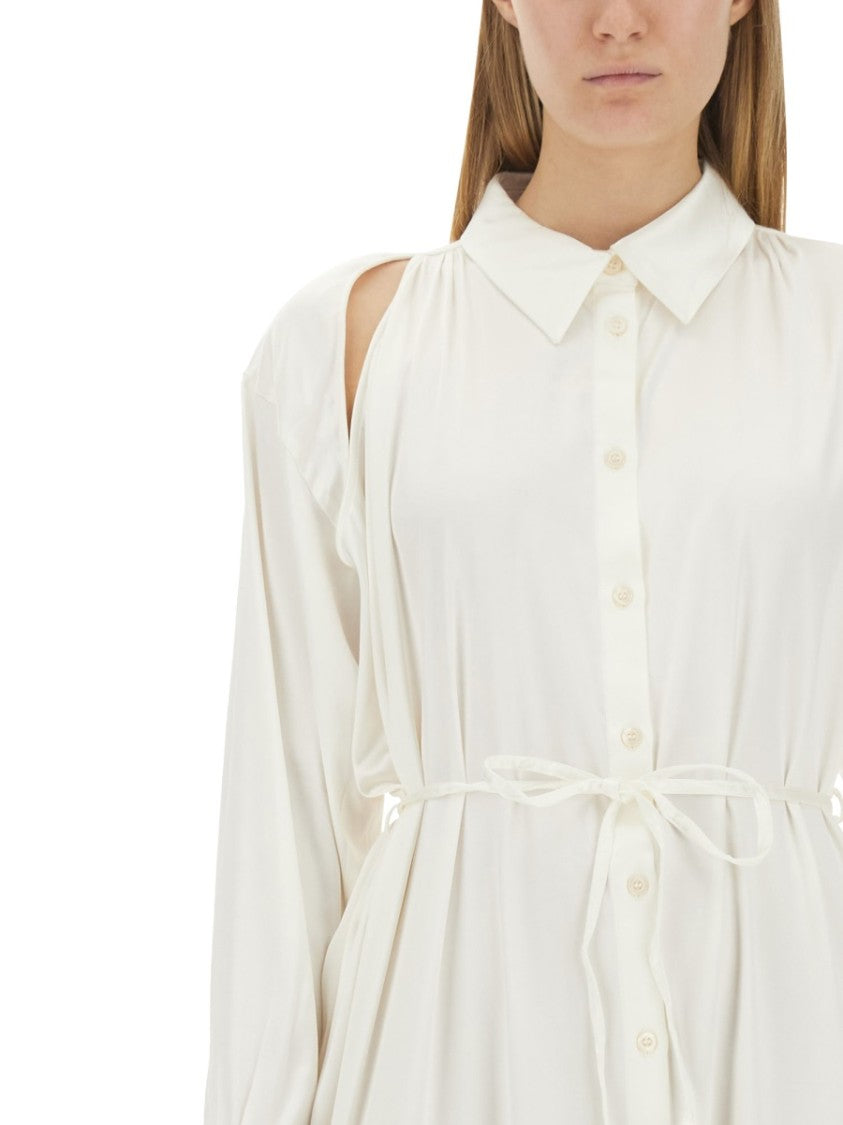Acne Studios Satin Chemisier Dress With Asymmetrical Hemline