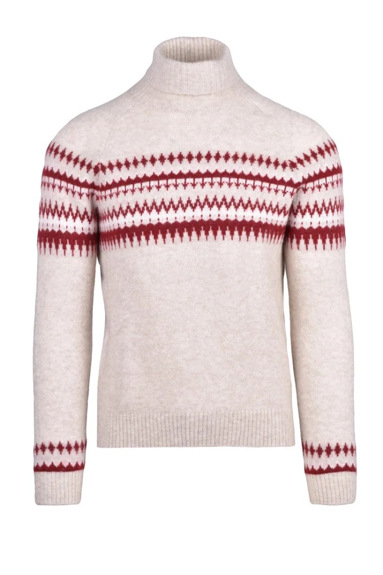 Eleventy Cashmere Silk Crewneck Sweater - Beige/Bordeaux
