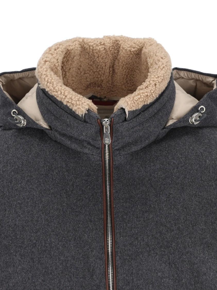 Brunello Cucinelli Dark Grey Wool Piumino Shearling Jacket