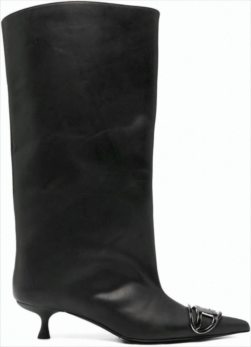 Diesel Mid-Calf Black Boot With Pointed Toe