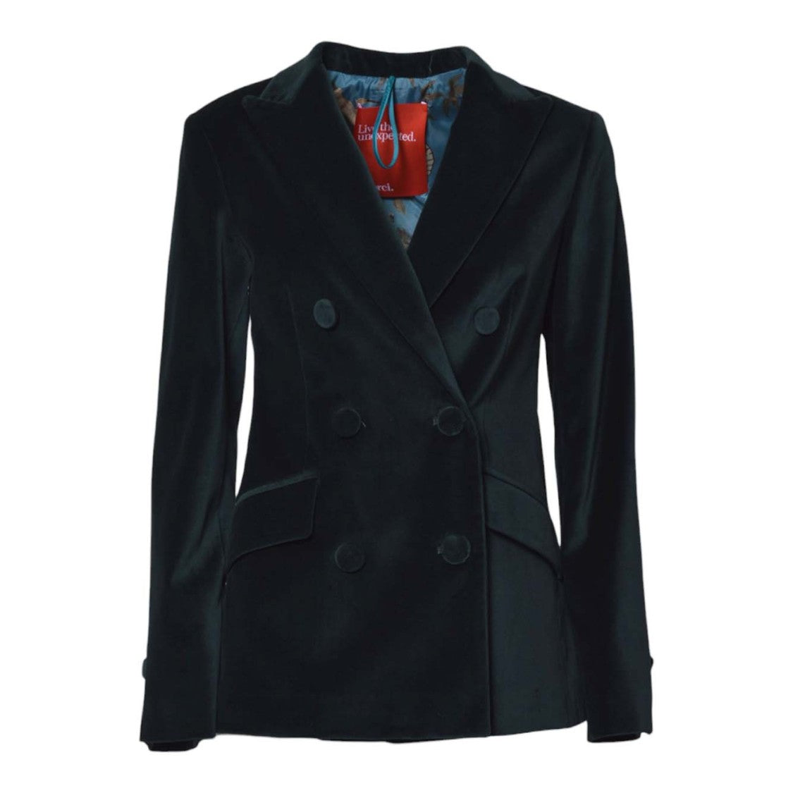 Merci Double-Breasted Tailored Blazer With Velvet Texture