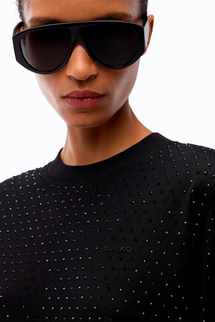 Pinko Black Cotton Studded T-Shirt