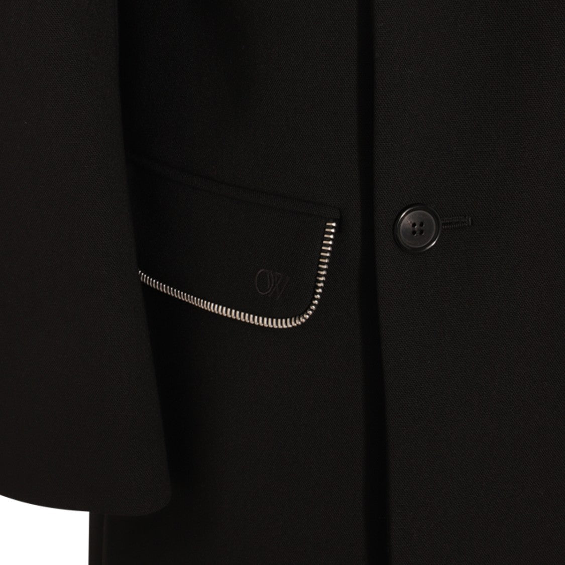 Off-White Double-Breasted Black Wool Coat With Structured Silhouette
