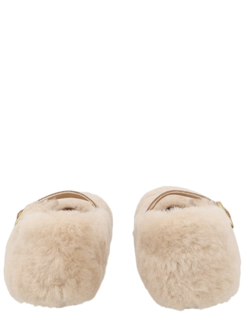 Birkenstock Grey Plush Fluffy Buckle Sandals