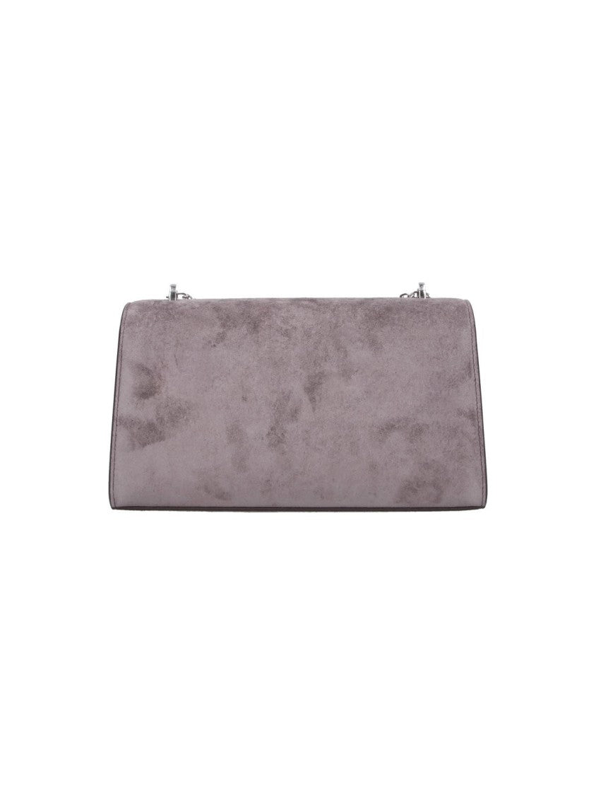 Savette Grey Symmetry Chain Detachable-Strap Suede Clutch