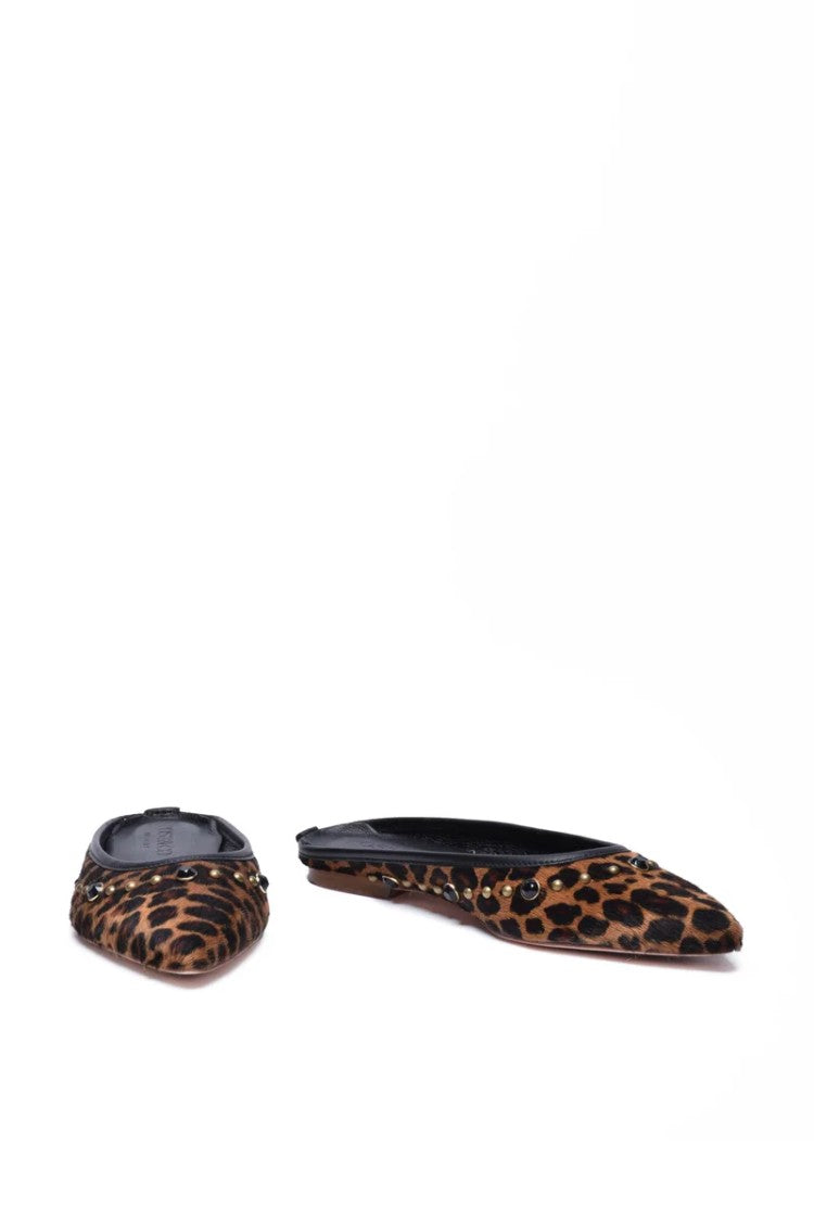 Post & Co Pony Hair Mule With Studs - Brown/Black