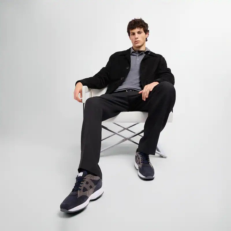Hogan Dark Suede Fabric Logo Low-Top Sneakers