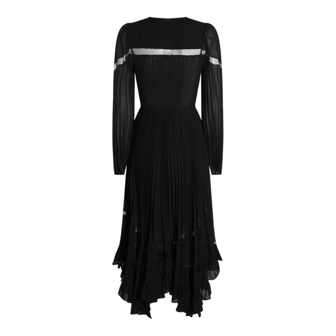 Twin-Set Asymmetrical Sheer-Sleeve Pleated Midi Dress
