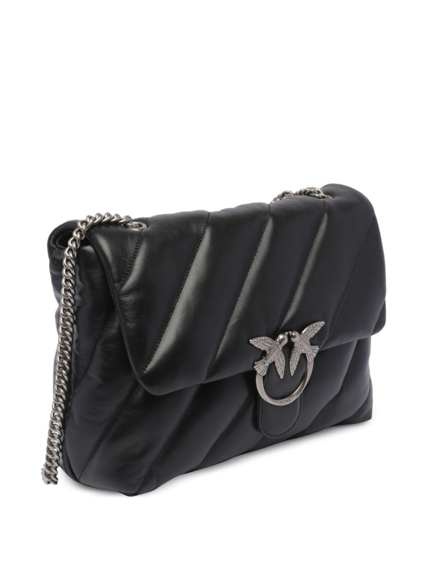 Pinko Black Quilted Metallic Bird Chain Bag