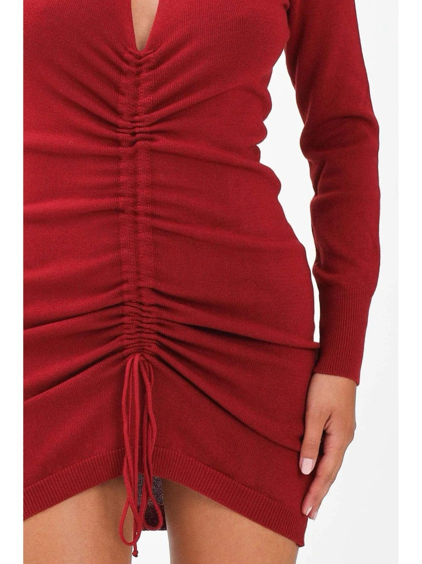 Akep Fitted Mini Knit Dress With Ruched Detail And Adjustable Ties