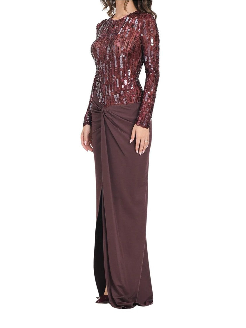 Red Carpet E. Franchi Sequin-Embellished Long Dress With Fitted Skirt And Front Slit