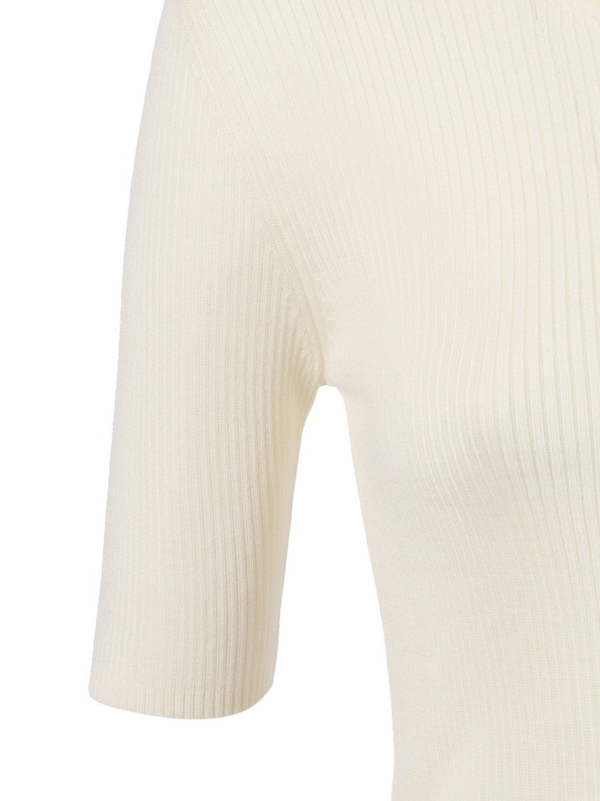 P.A.R.O.S.H. Fitted Short-Sleeve Top With Ribbed Texture And Classic Neckline
