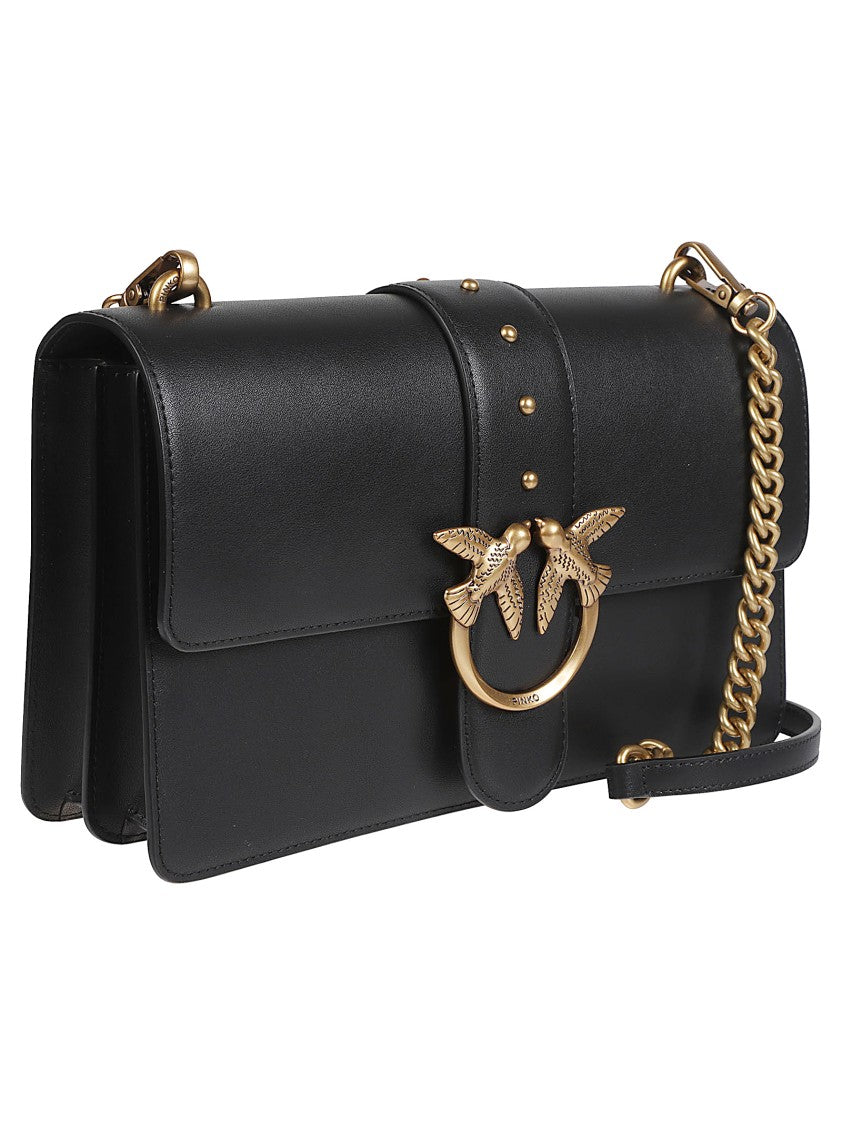 Pinko Love One Classic Black Leather Shoulder Bag