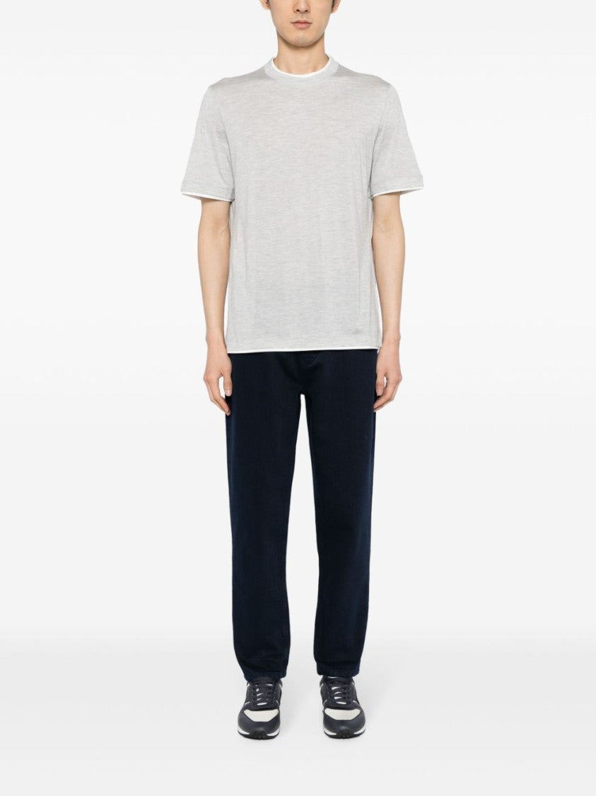 Brunello Cucinelli Grey Contrasting Crew Neck Cotton T-Shirt