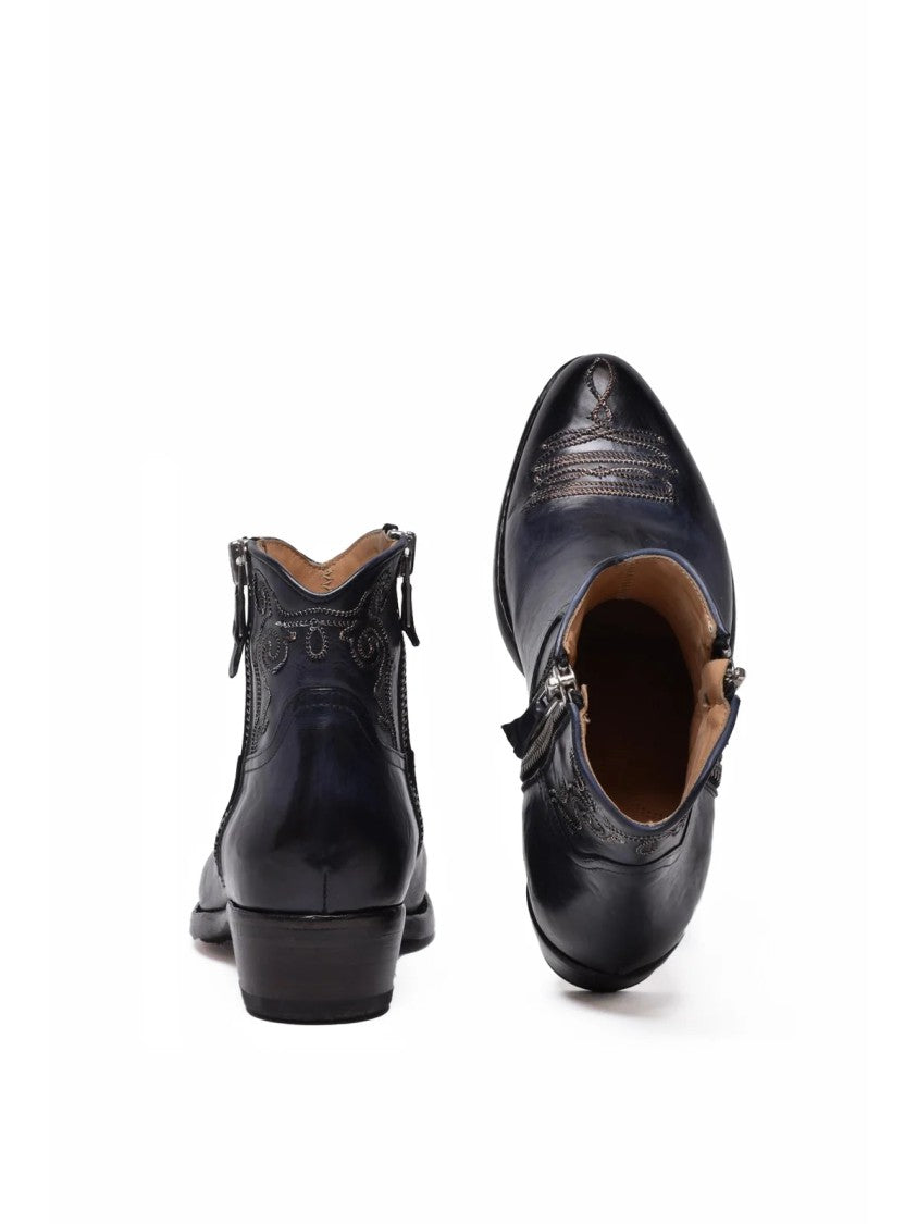 Damy Blue Leather Texan Ankle Boots