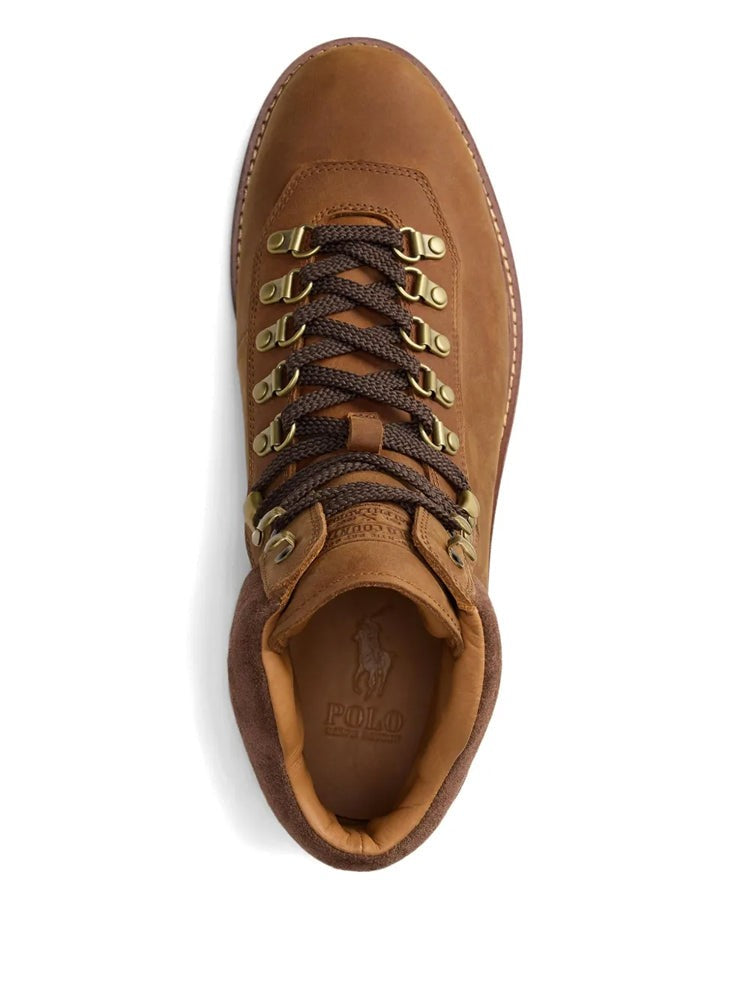 Polo Ralph Lauren Brown Lite Boots Mid-Cut Padded Suede Collar Leather Ankle Boots