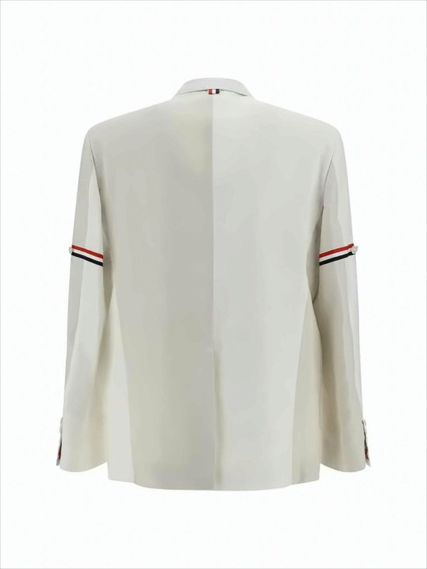 Thom Browne Light Neutral Tailored Suit Jacket With Tricolor Stripe Detail