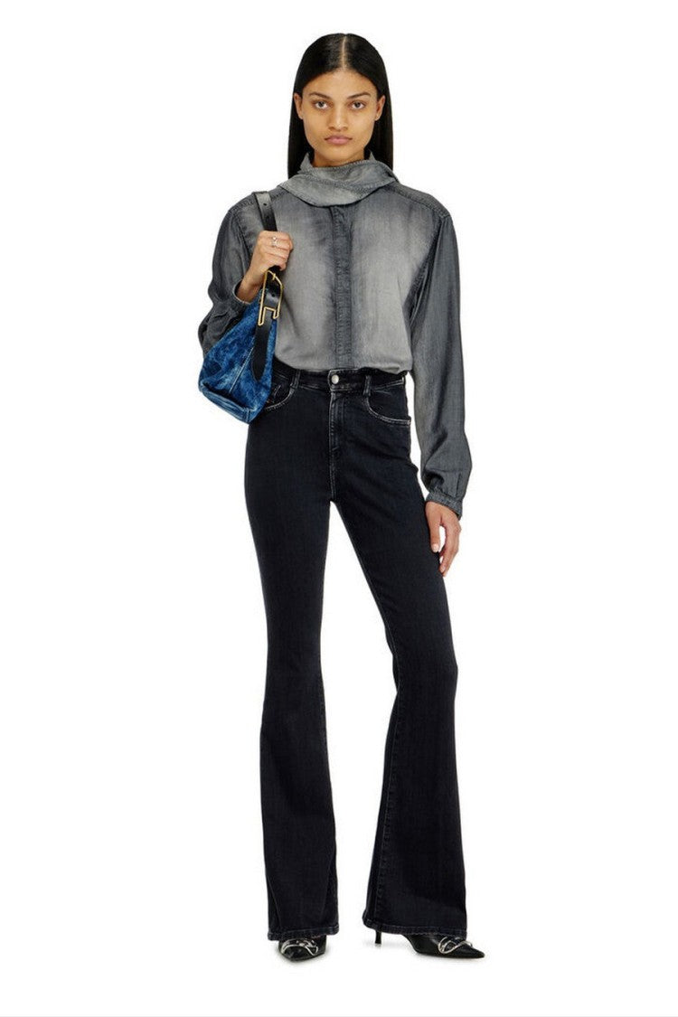 Diesel Black Black-Wash Cotton-Blend Flared Jeans