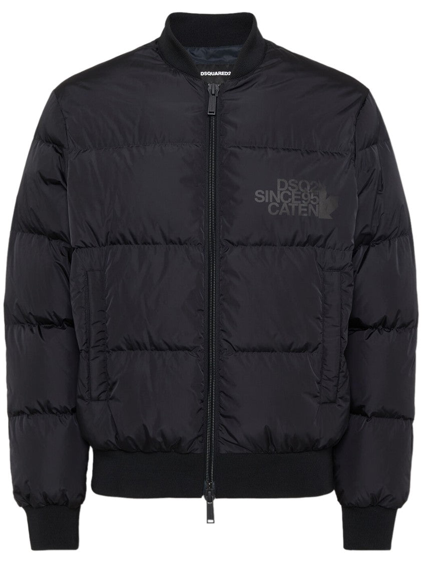Dsquared2 Classic Black Puffer Bomber Jacket With Ribbed Cuffs