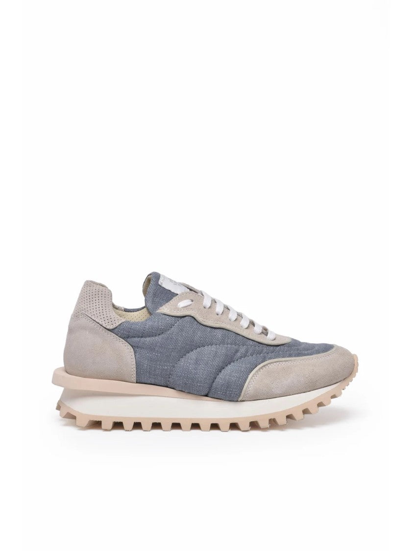 Eleventy Blue Beige Suede Leather Sneakers