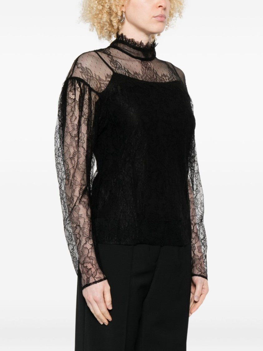 Twin-Set Long-Sleeved Black Lace Overlay Top