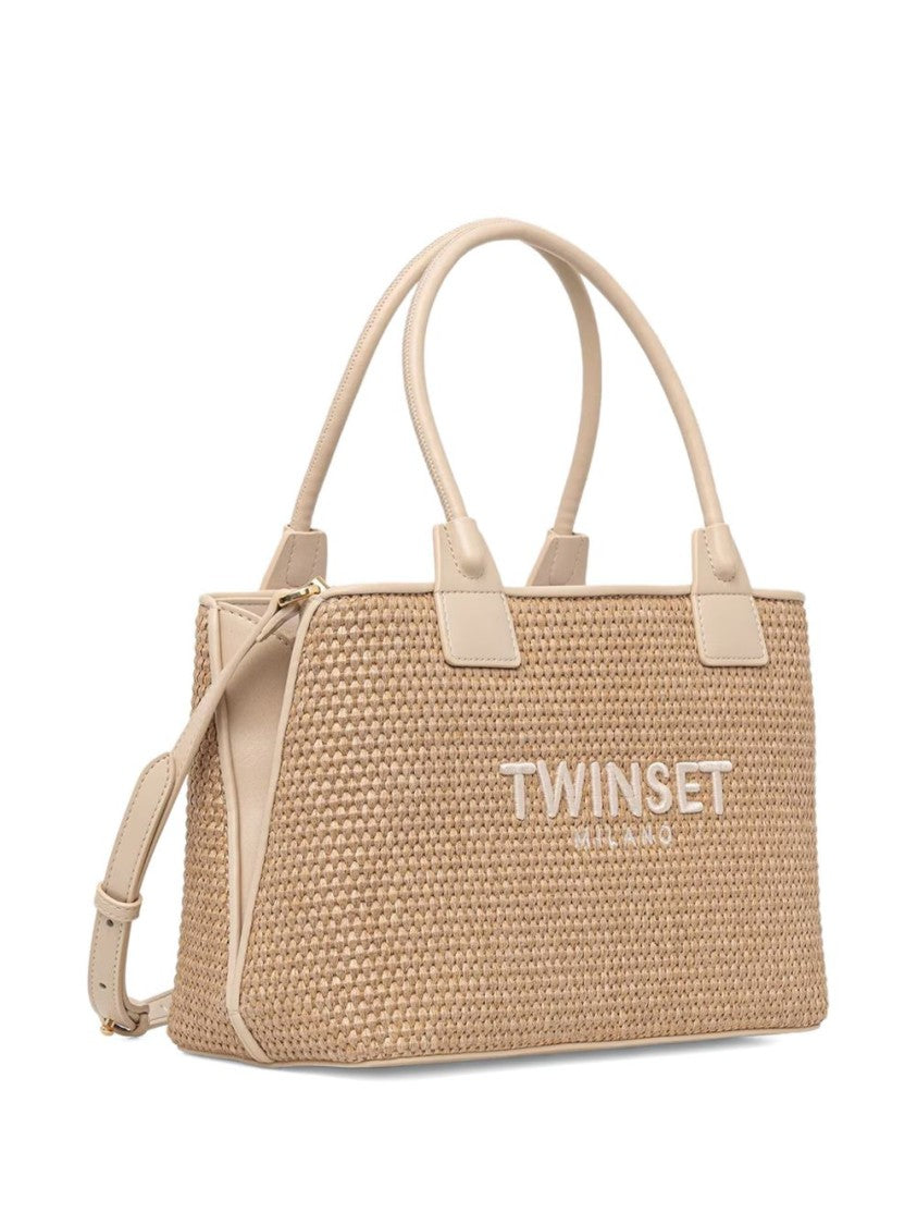 Twin-Set Beige Woven Detachable Shoulder Bag