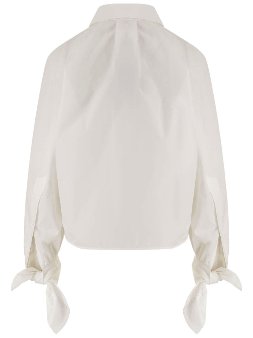 Patou White Tied-Sleeve Organic Cotton Blouse