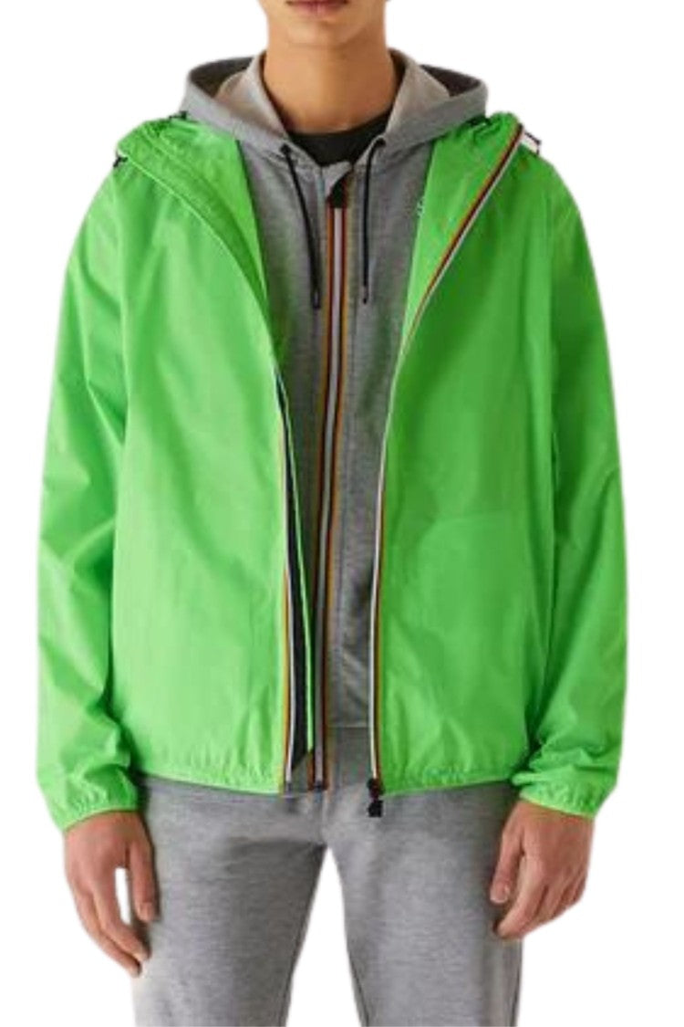 K-Way Compact Green Claude Jacket With Hood And Full Zip Design