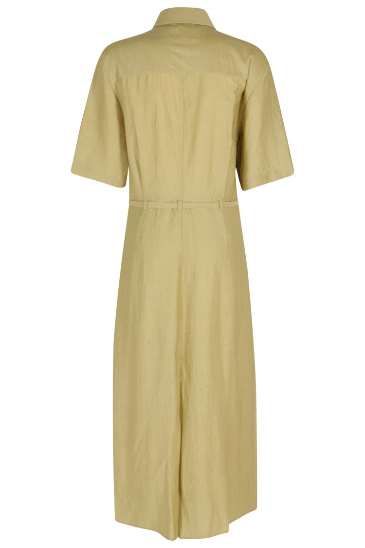 Tela Green Cherry Buttoned Belted Linen-Blend Maxi Dress