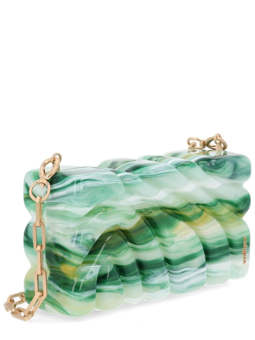 Cult Gaia Aura Wavy Marbled Green Acrylic Clutch