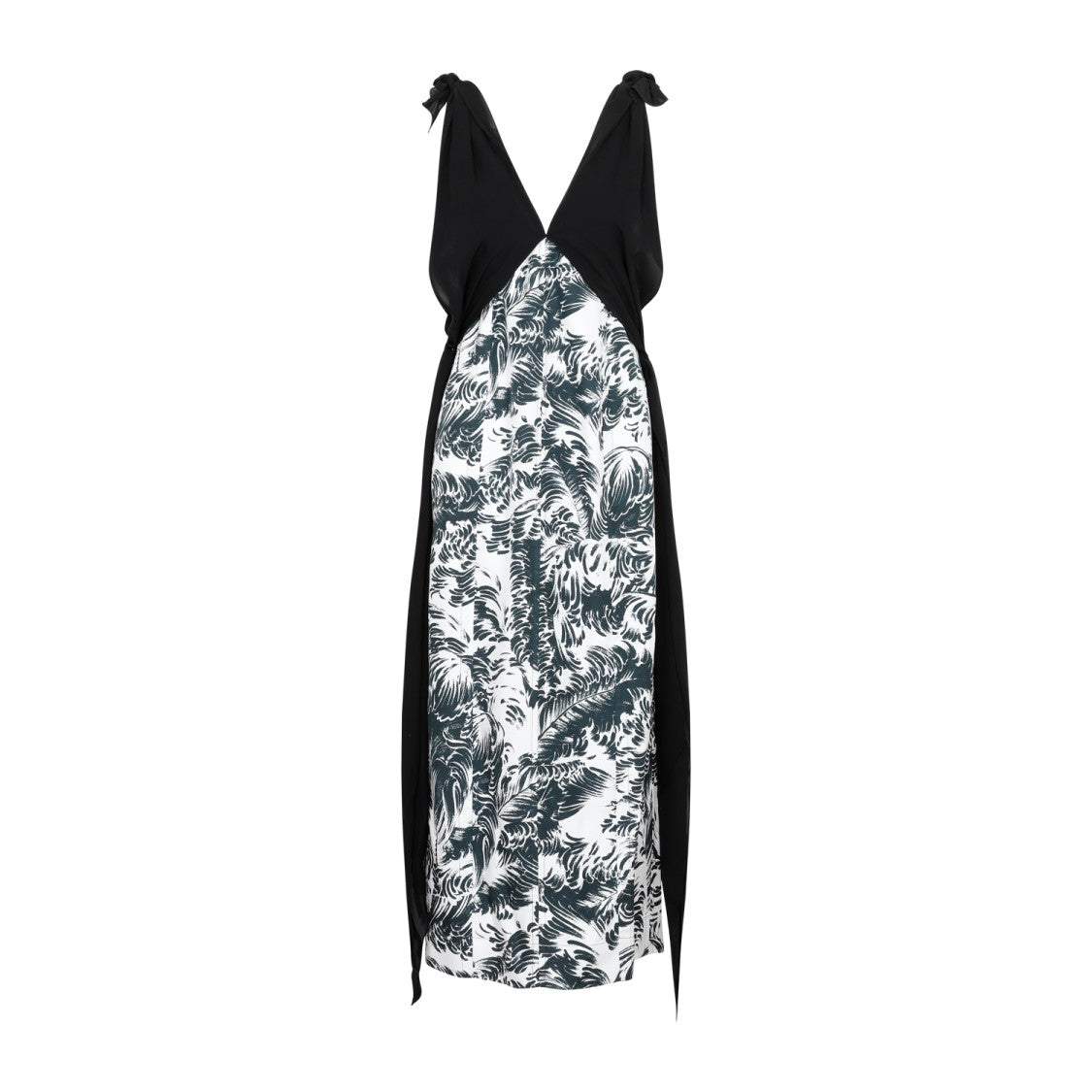 Bottega Veneta Black Silk Printed Silk Long Dress