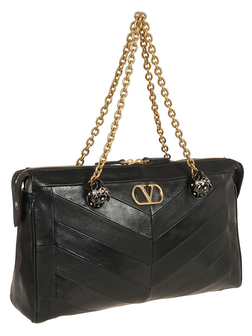 Valentino Garavani Medium Chevron Patchwork Nappa Tote With Signature Embellishments