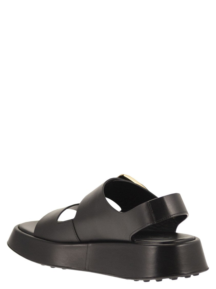 Tod's Calfskin Leather Sandal With Custom Metal Buckle
