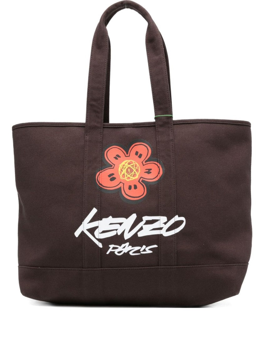 Kenzo Cotton Shopper Bag With Bold Graphics
