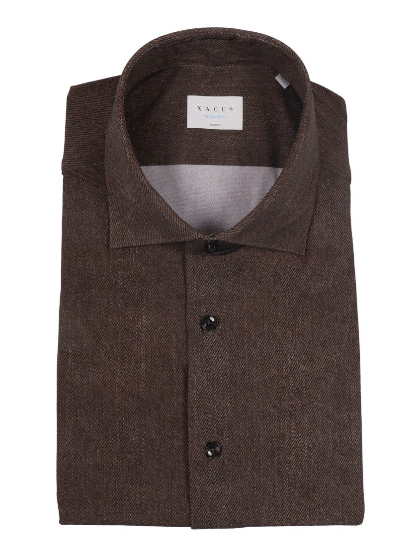 Xacus Textured Brown Casual Shirt With Classic Collar