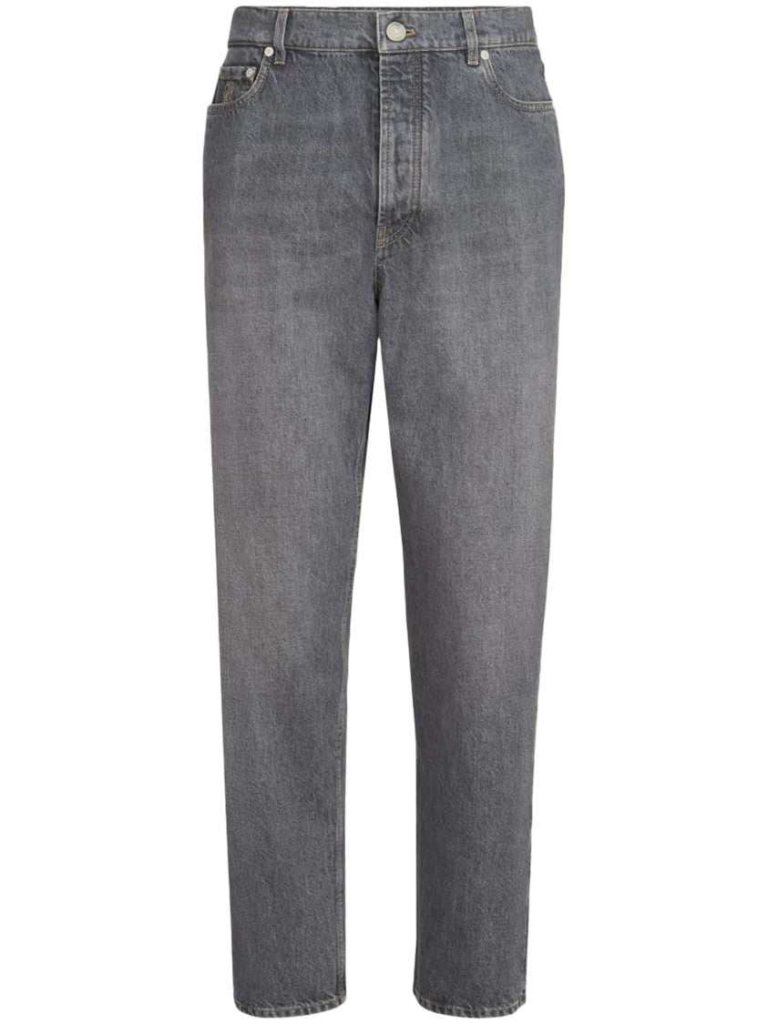 Brunello Cucinelli Faded Grey Denim Trousers With Classic Five-Pocket Design