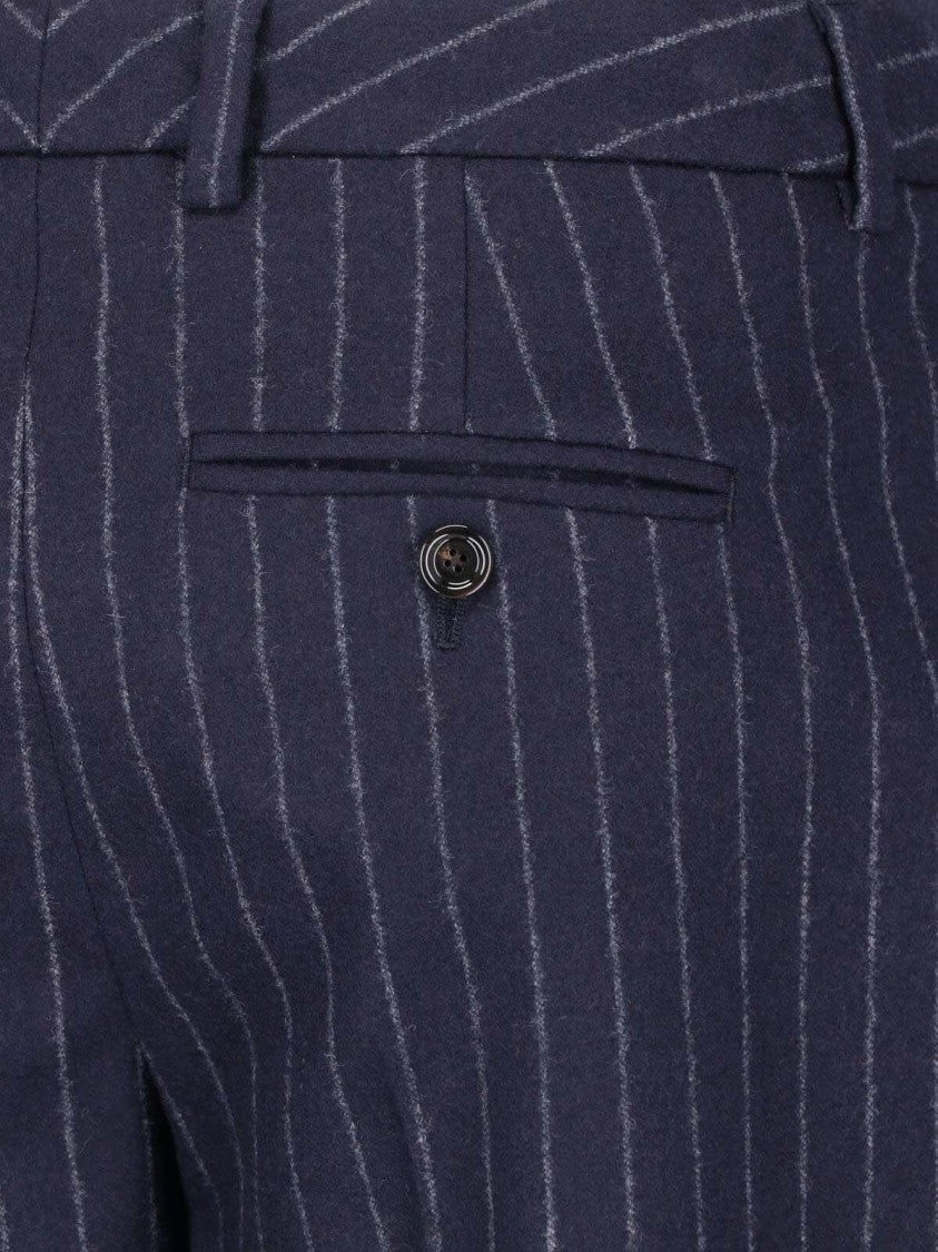 Lardini Dark Blue Wool-Cashmere Pinstripe Straight-Leg Pants