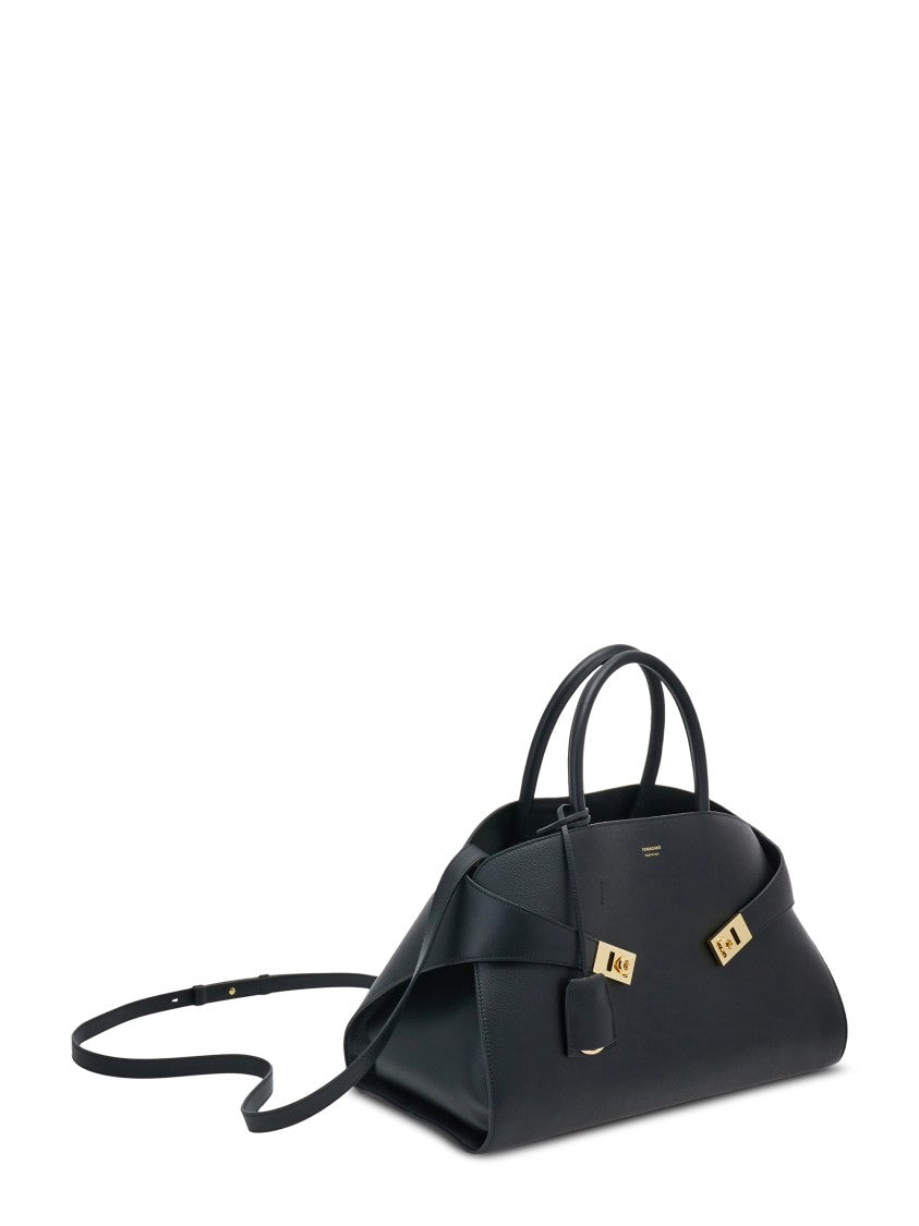 Ferragamo Structured Handbag With Matte Black Leather