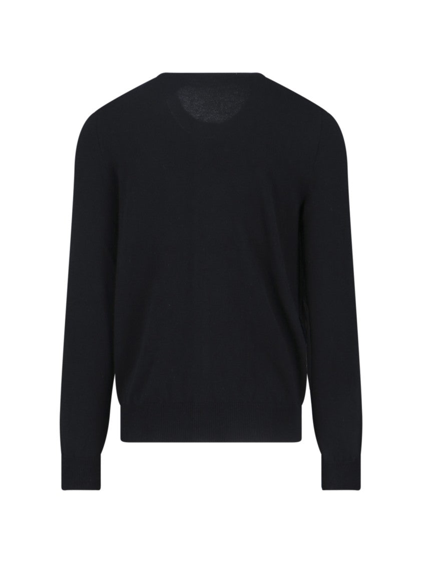 Comme Des Garçons Black Wool Cardigan With Embroidered Heart Logos