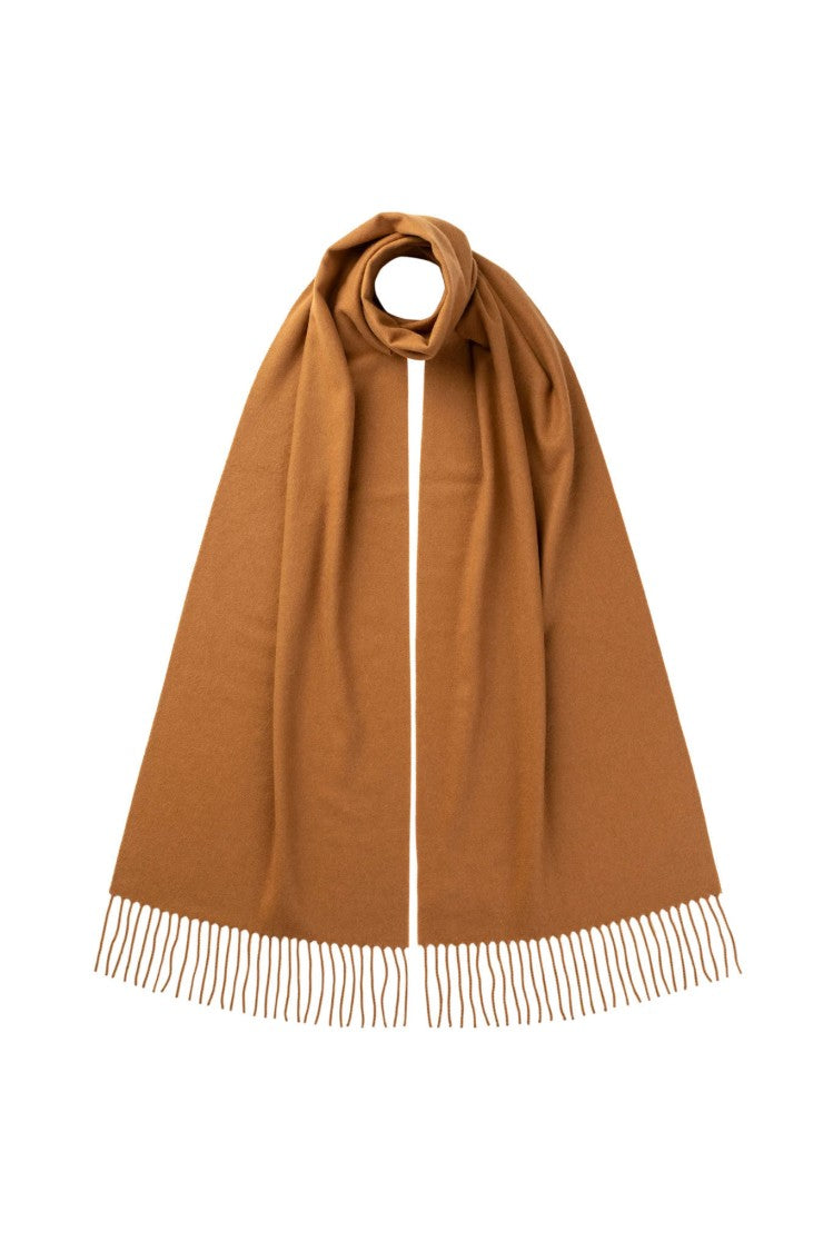 Johnstons Of Elgin Vicuña Scarf In Dark Camel With Fringed Edges
